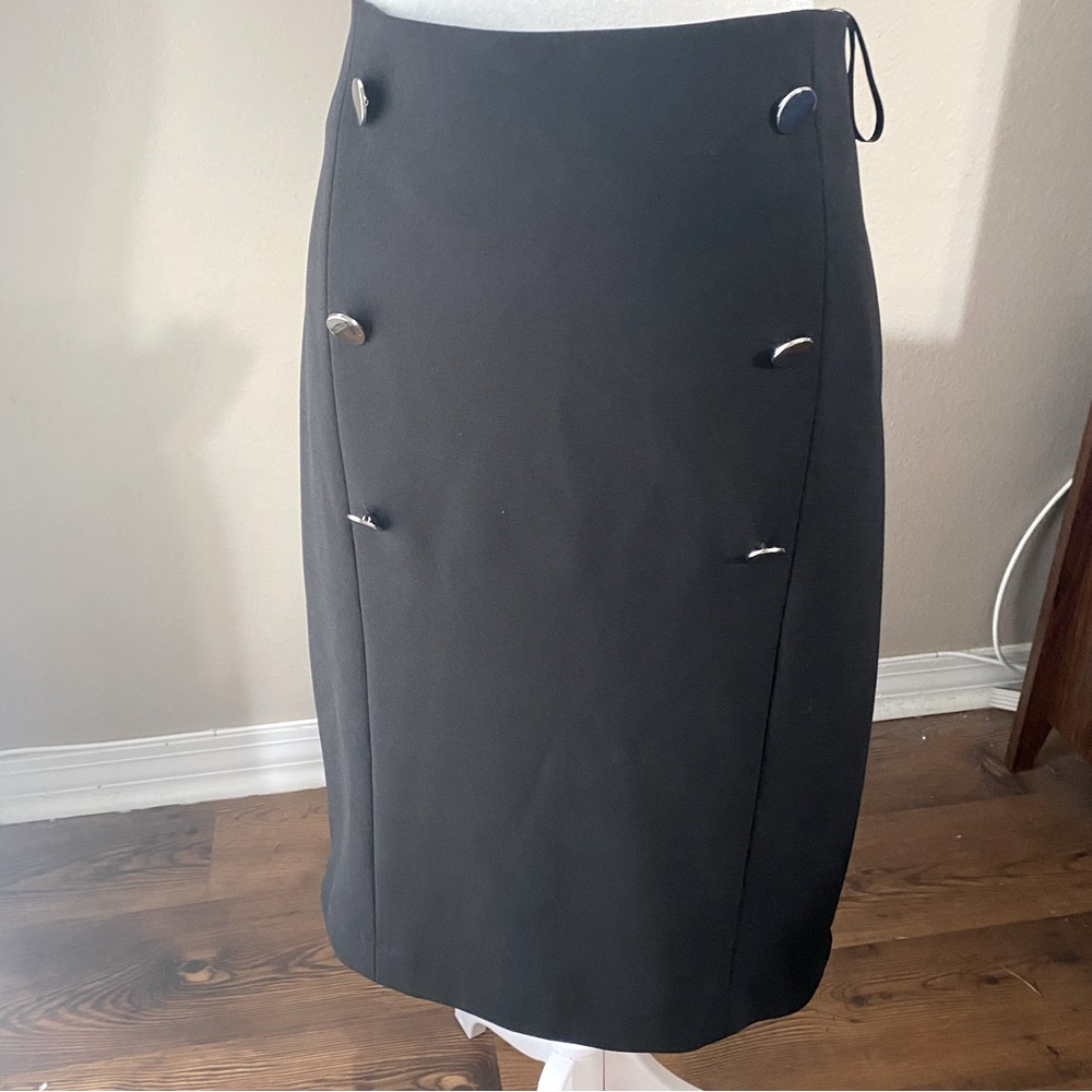 NWT Calvin Klein Pencil Skirt Black Size 10 Sailor Buttons Lined Classic